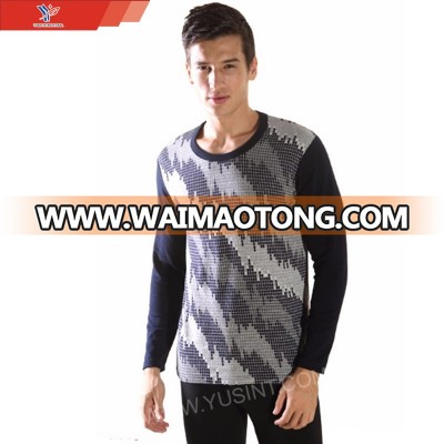 High Quality Round Neck Jacquard Men Long Johns Thermal Underwear Sets